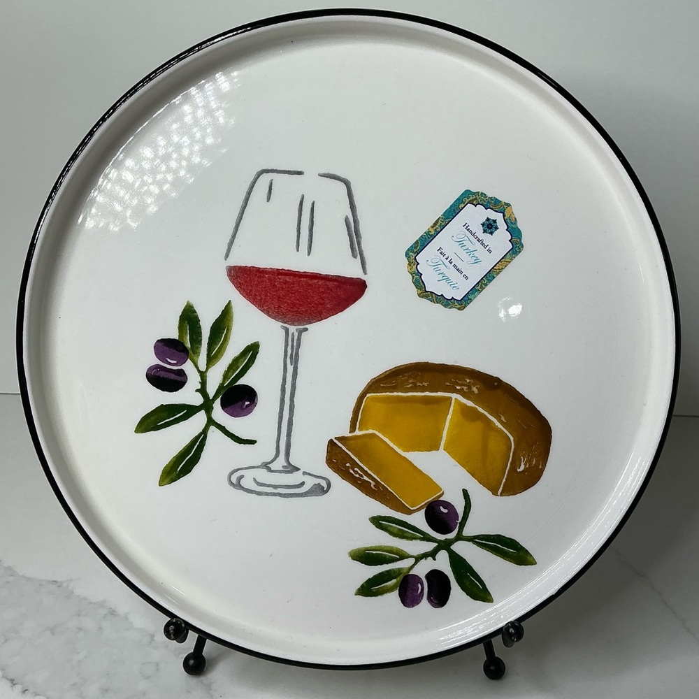 Papart Seramik Turkey Hand Painted Wine Cheese Plates 9 3/4” NEW